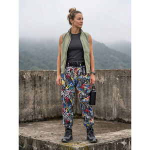 V.I.P. JEANS Graffiti Cargo Joggers Size 1/25 Graphic Print Belted Pants Y2K